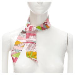 HERMES 100% silk Twilly pink mint green mixed print neck tie scarf