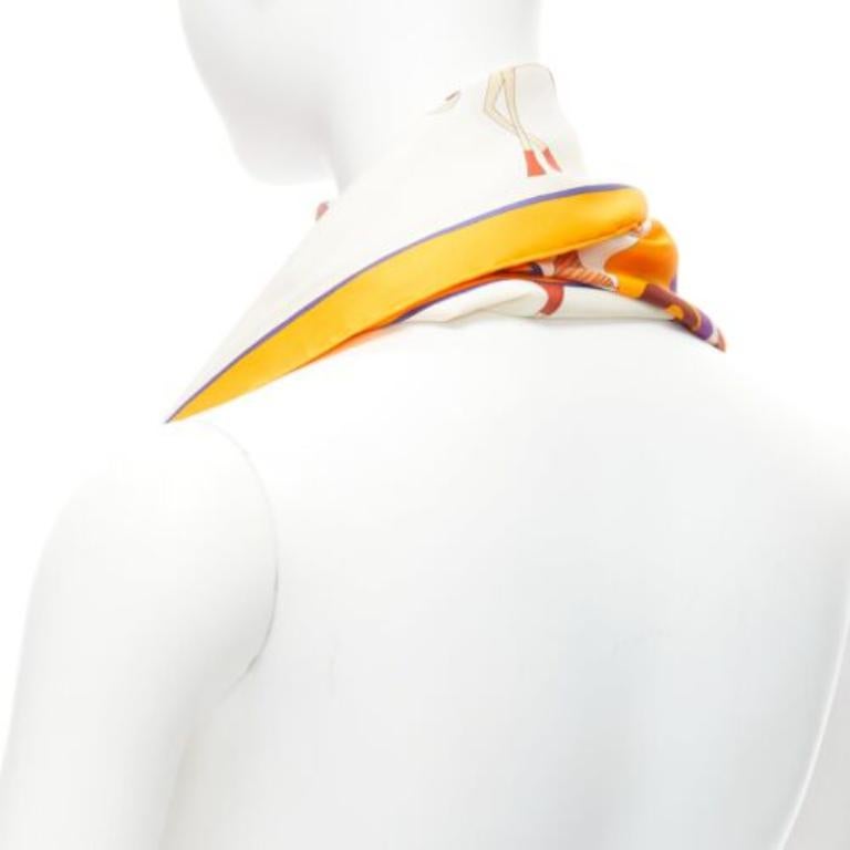HERMES 100% silk Un Amour De Cheval print yellow purple scarf For Sale 1