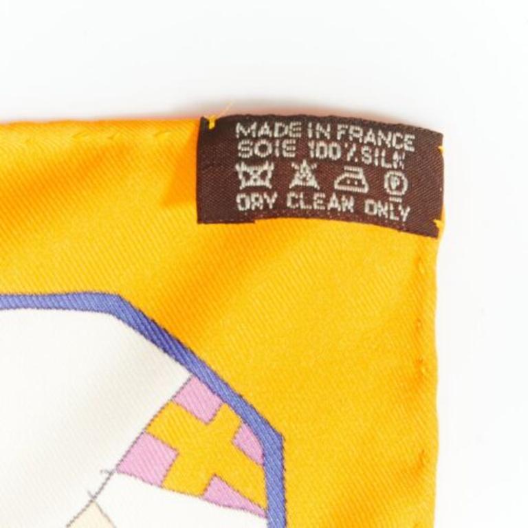 HERMES 100% silk Un Amour De Cheval print yellow purple scarf For Sale 2