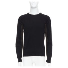 Used HERMES 100% wool black brown trim raglan sleeves ribbed sweater M