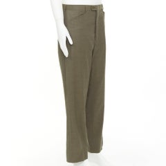 HERMES 100% wool brown handstitched slanted side pockets trousers IT52 XL