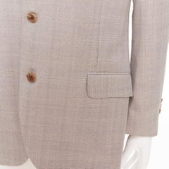 HERMES 100% wool checked full canvas flap pockets double vent blazer EU50 L