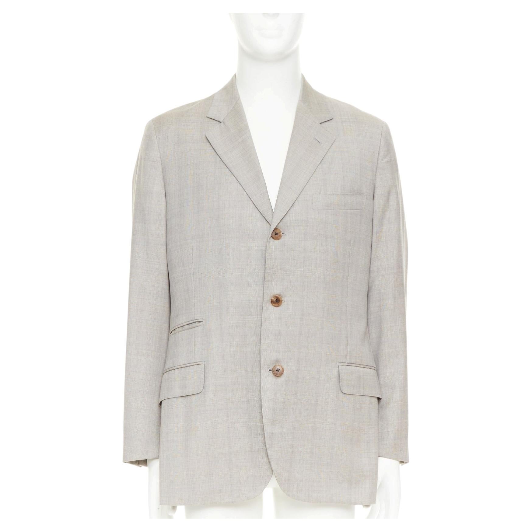 HERMES 100% wool checked full canvas flap pockets double vent blazer EU50 L