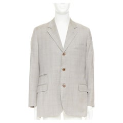 HERMES 100% wool checked full canvas flap pockets double vent blazer EU50 L