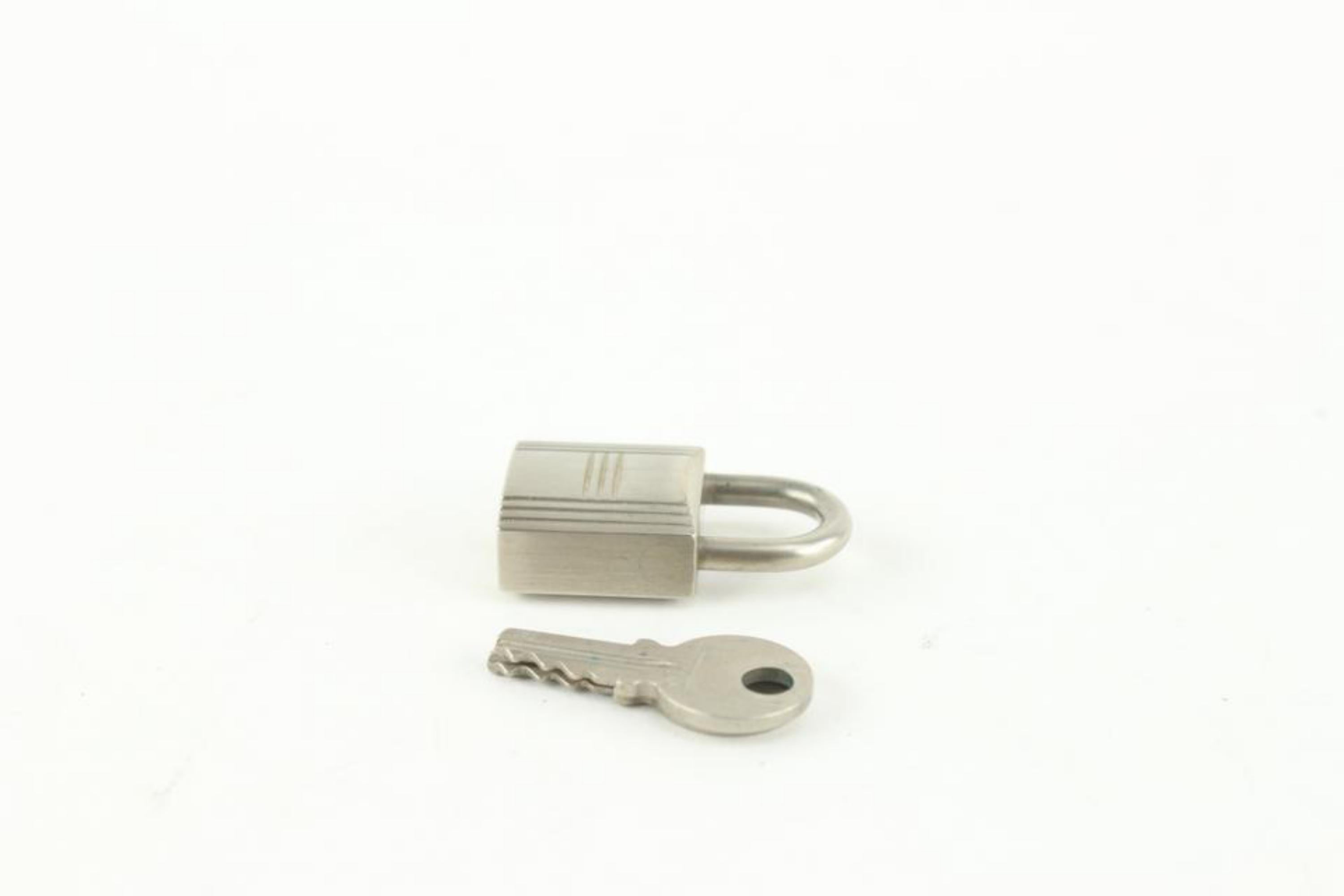 Hermès #114 Silver Matte Brushed Cadena Padlock Key Set Lock Bag Charm 129h15 5