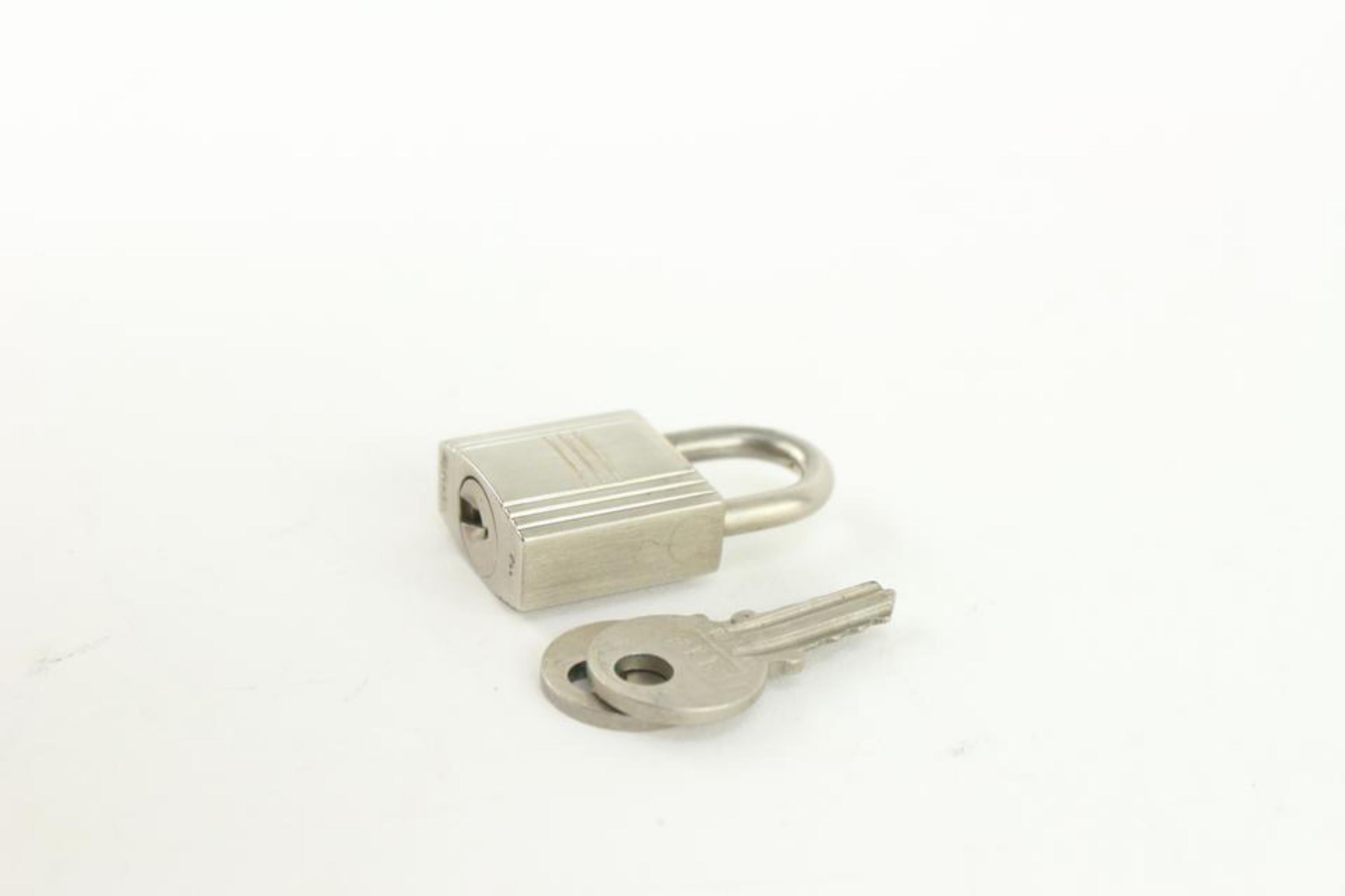 Hermès #114 Silver Matte Brushed Cadena Padlock Key Set Lock Bag Charm 129h15 3