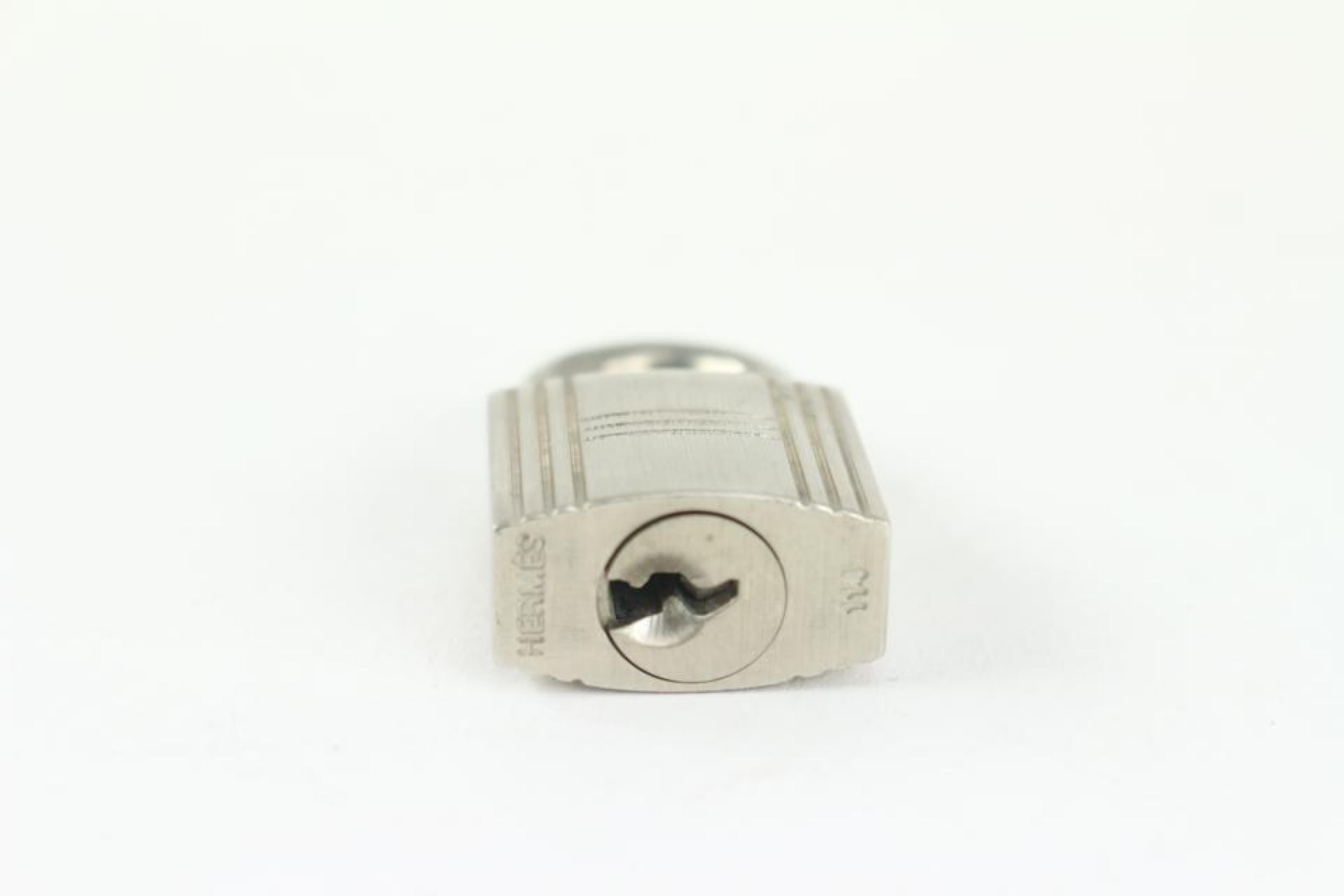 Hermès #114 Silver Matte Brushed Cadena Padlock Key Set Lock Bag Charm 129h15 4