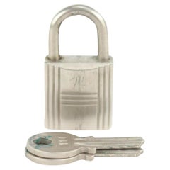 Hermès #114 Silver Matte Brushed Cadena Padlock Key Set Lock Bag Charm 129h15