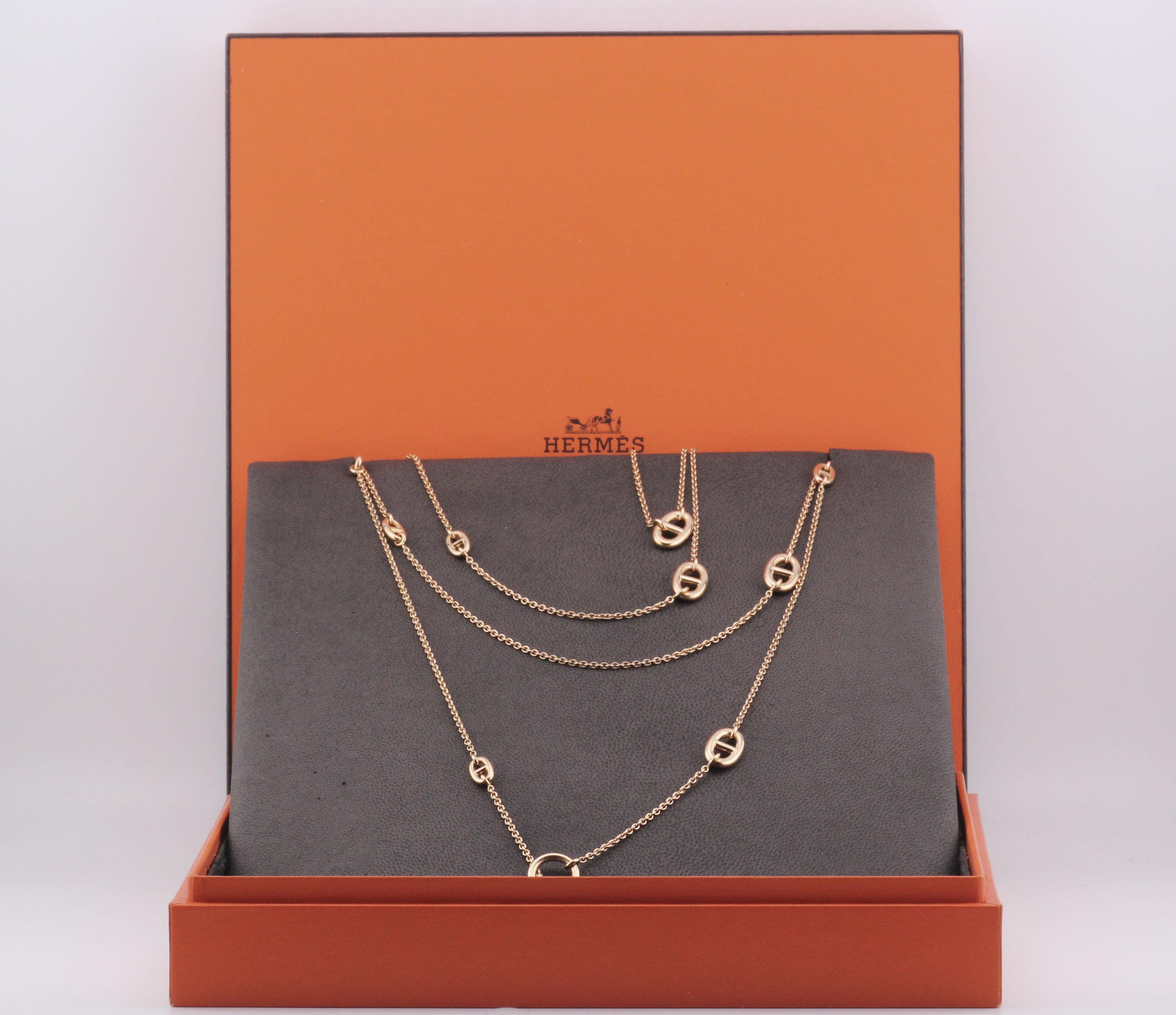 Collana Chaine D'Ancre lunga in oro rosa 18k di Hermes 120 cm con chiusura a strappo In condizioni buone in vendita a Simpsonville, SC