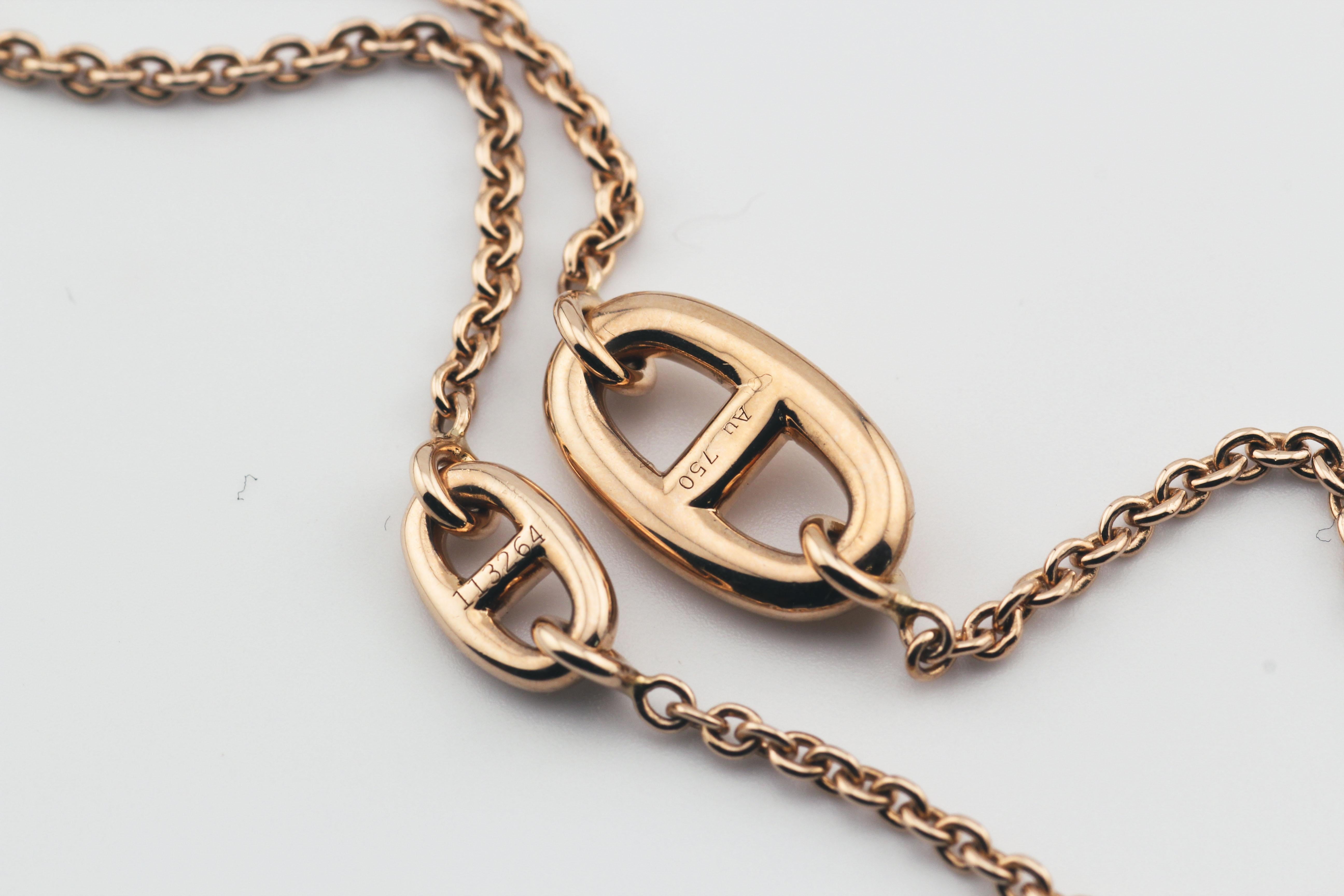 Women's or Men's Hermes 120 cm 18k Rose Gold Chaine D'Ancre Long Toggle Sautoir Necklace