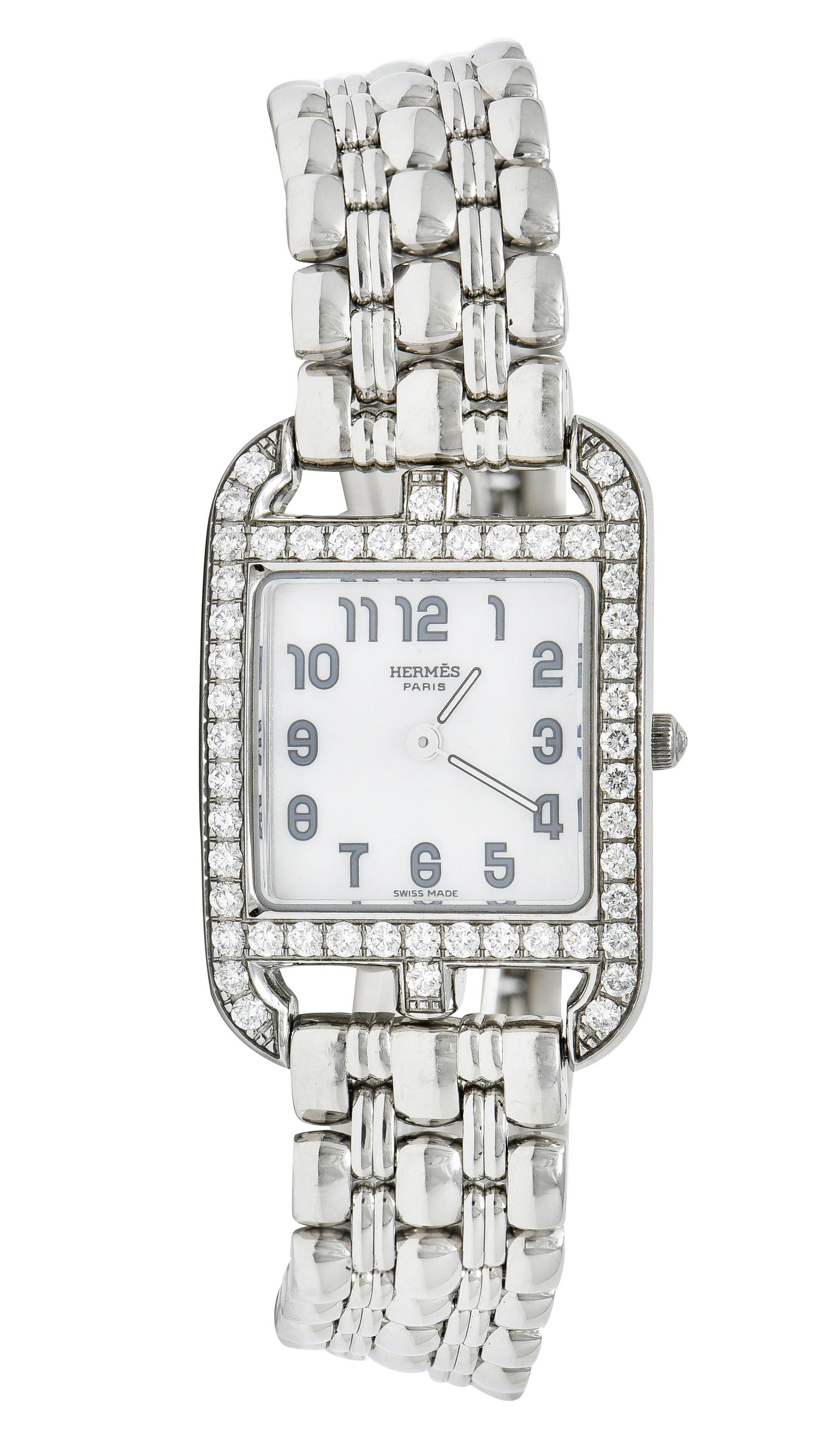 Hermes 1.25 Carats Diamond Stainless Steel Cape Cod Watch Bracelet 4