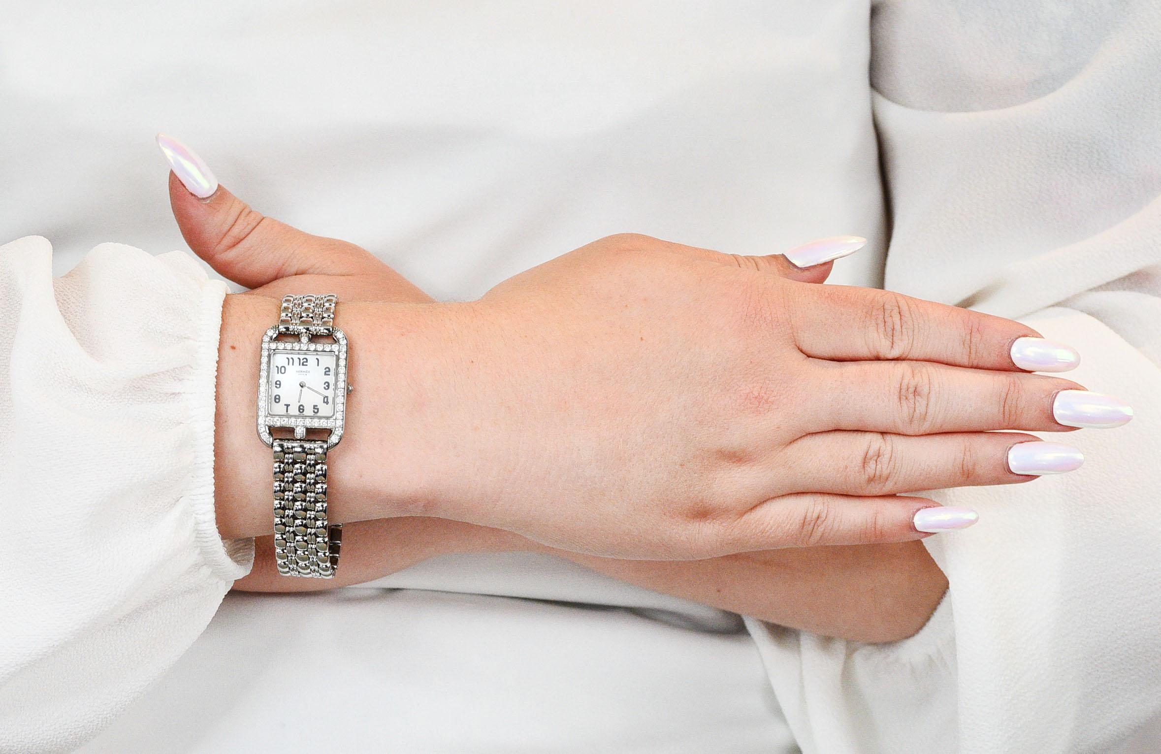 Hermes 1.25 Carats Diamond Stainless Steel Cape Cod Watch Bracelet 5