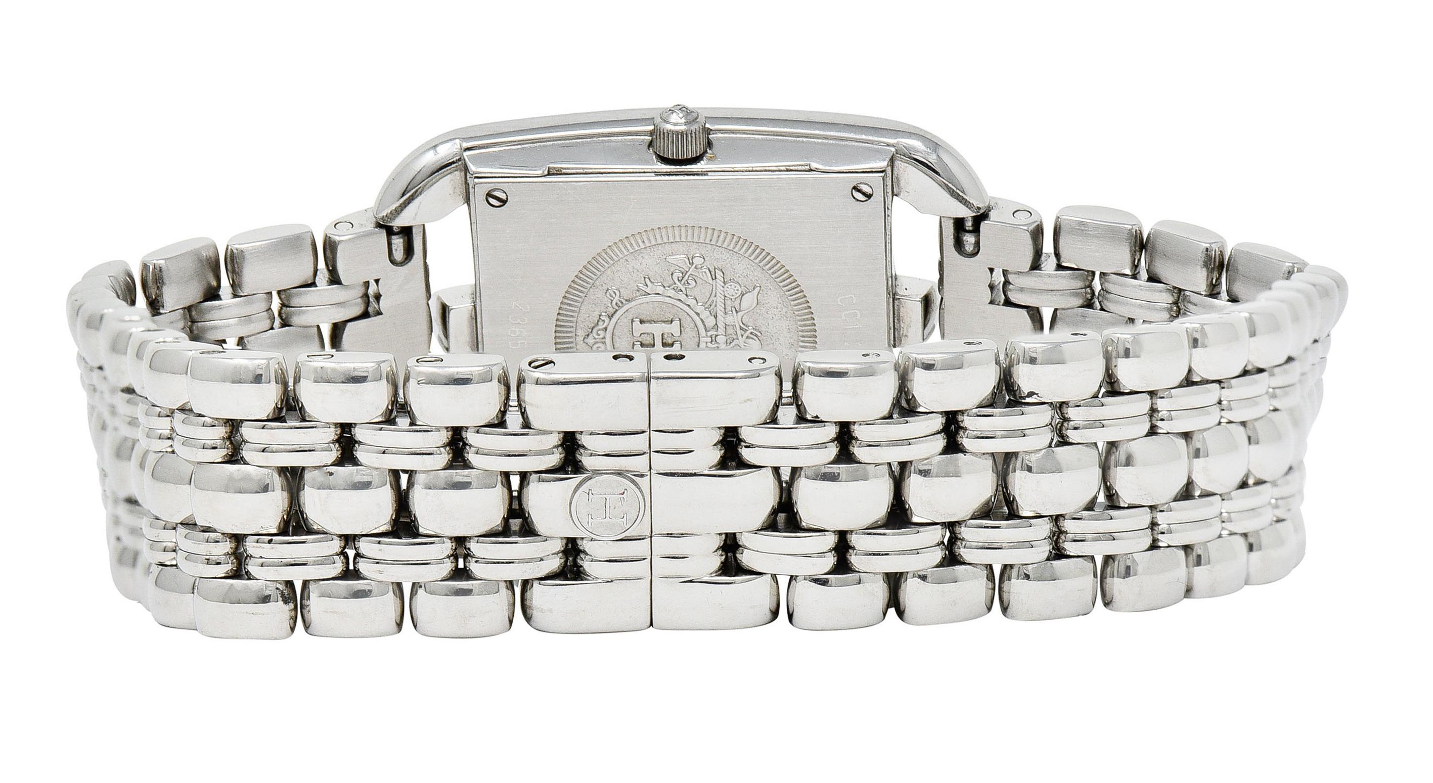 Contemporary Hermes 1.25 Carats Diamond Stainless Steel Cape Cod Watch Bracelet