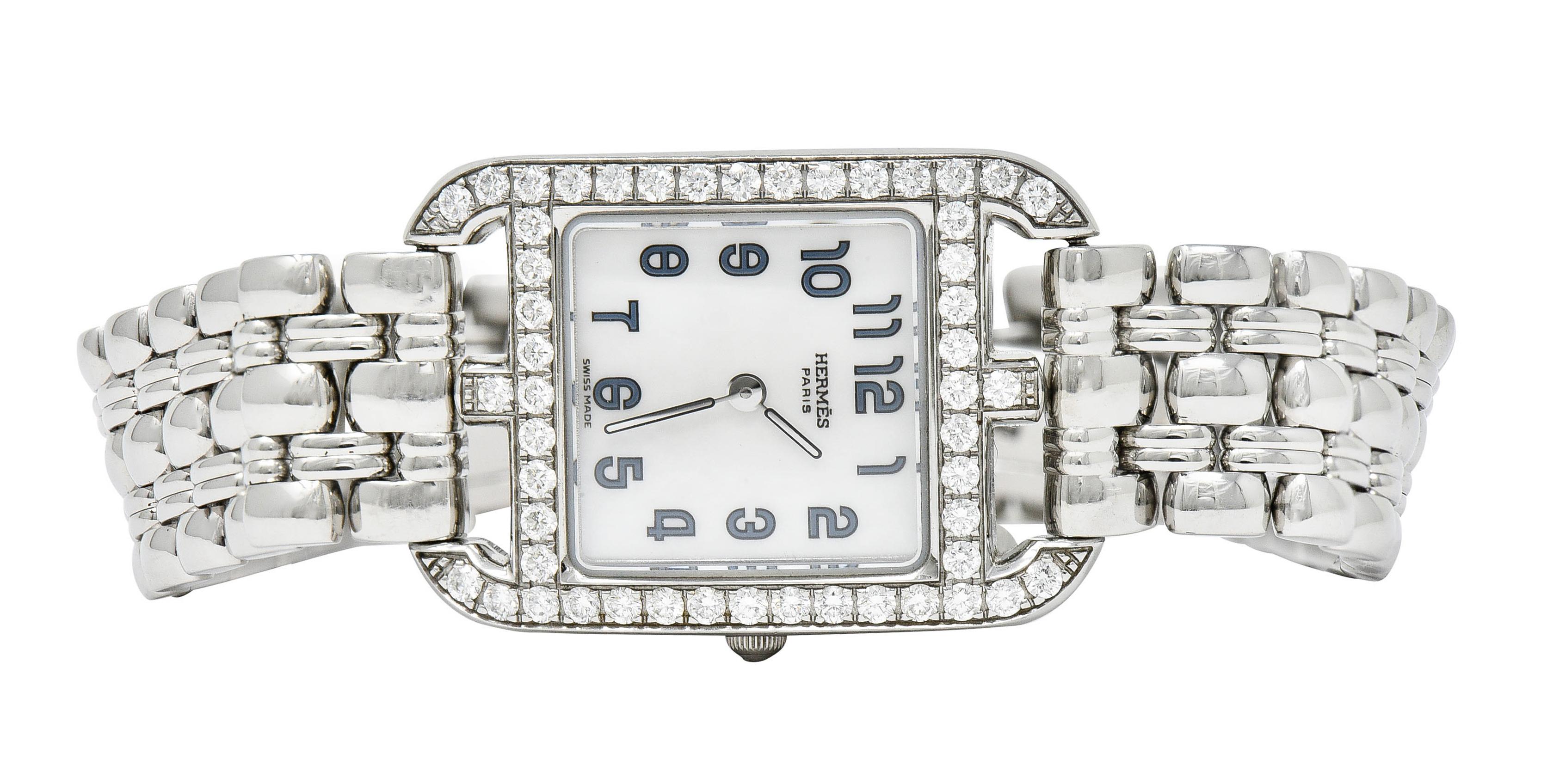 Brilliant Cut Hermes 1.25 Carats Diamond Stainless Steel Cape Cod Watch Bracelet