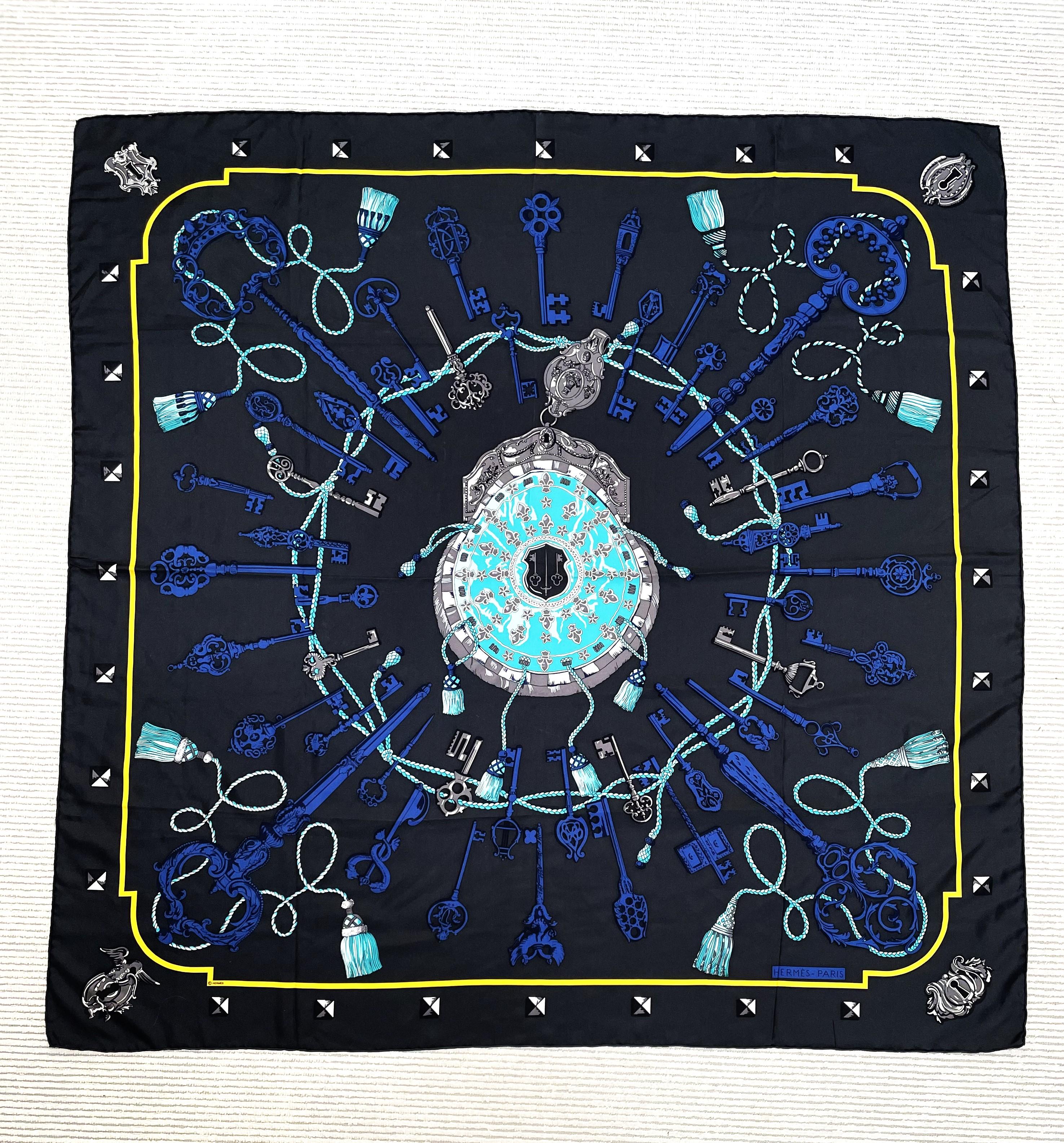 HERMÉS 132 x 132 cm Seidenschal 'Le Clefs' von Caty Latham im Angebot 4