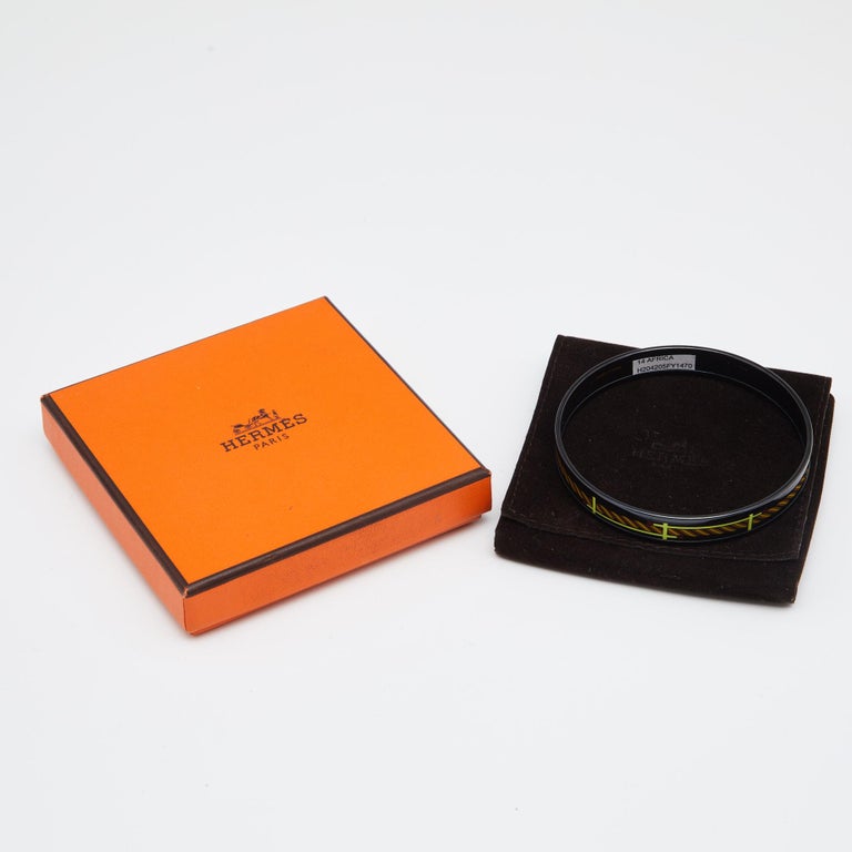 Hermès 14 Africa Quadrige Narrow Enamel PVD Plated Bangle Bracelet at