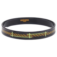 Hermès 14 Africa Quadrige Narrow Enamel PVD Plated Bangle Bracelet