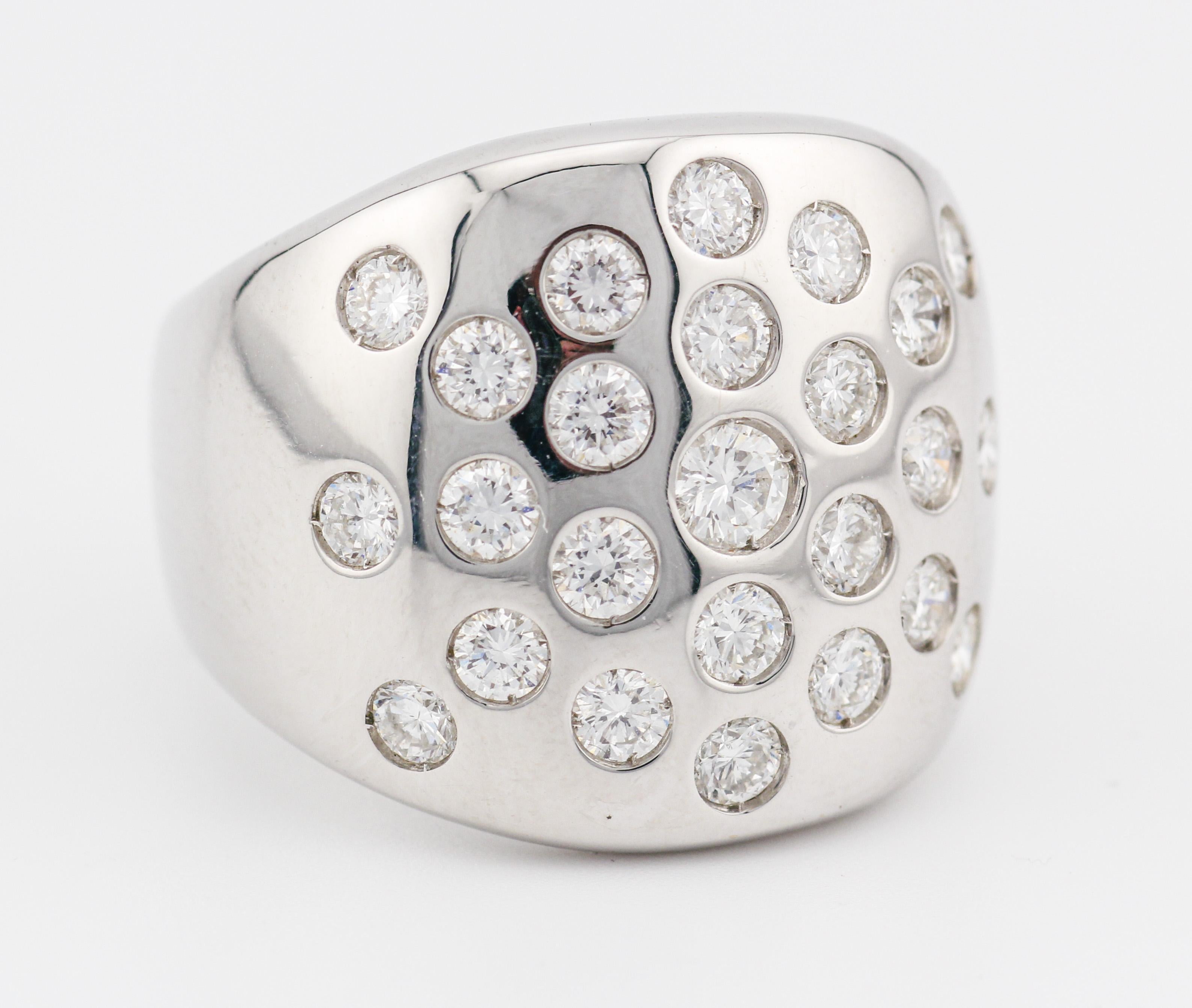 Hermes 1.45 Carat Diamond 18K White Gold Dome Ring Size 6 For Sale 4