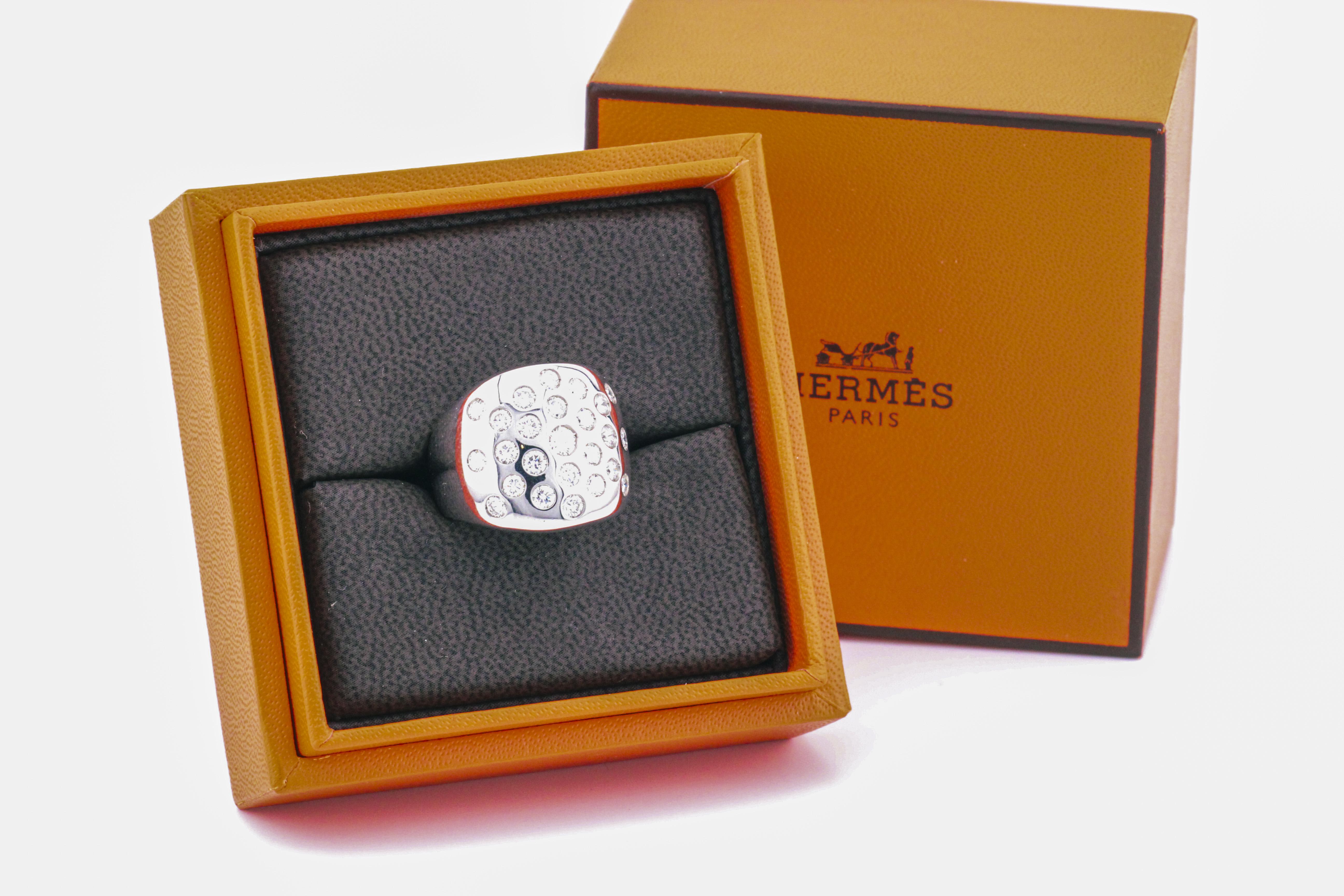 Hermes Bague Dome en or blanc 18 carats diamant 1,45 carat Taille 6 en vente 7