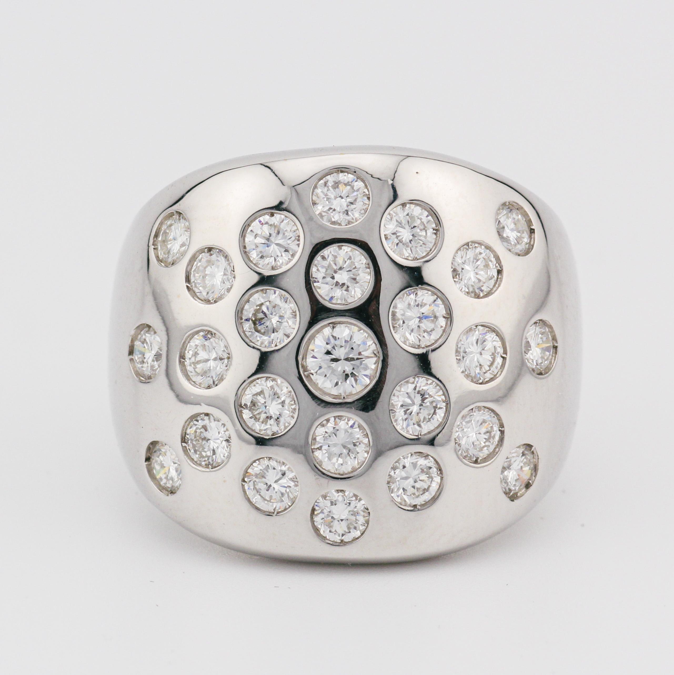 Introducing the Hermes 1.45 Carat Diamonds 18K White Gold Dome Ring—a mesmerizing fusion of timeless sophistication and luxurious opulence. Crafted with meticulous precision and adorned with a remarkable display of diamonds, this ring is a testament