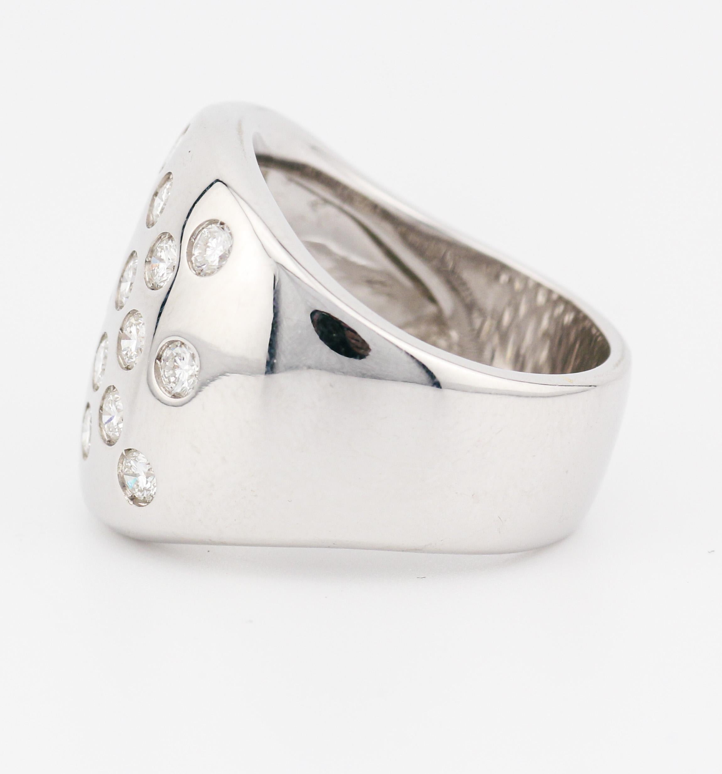 Women's Hermes 1.45 Carat Diamond 18K White Gold Dome Ring Size 6 For Sale