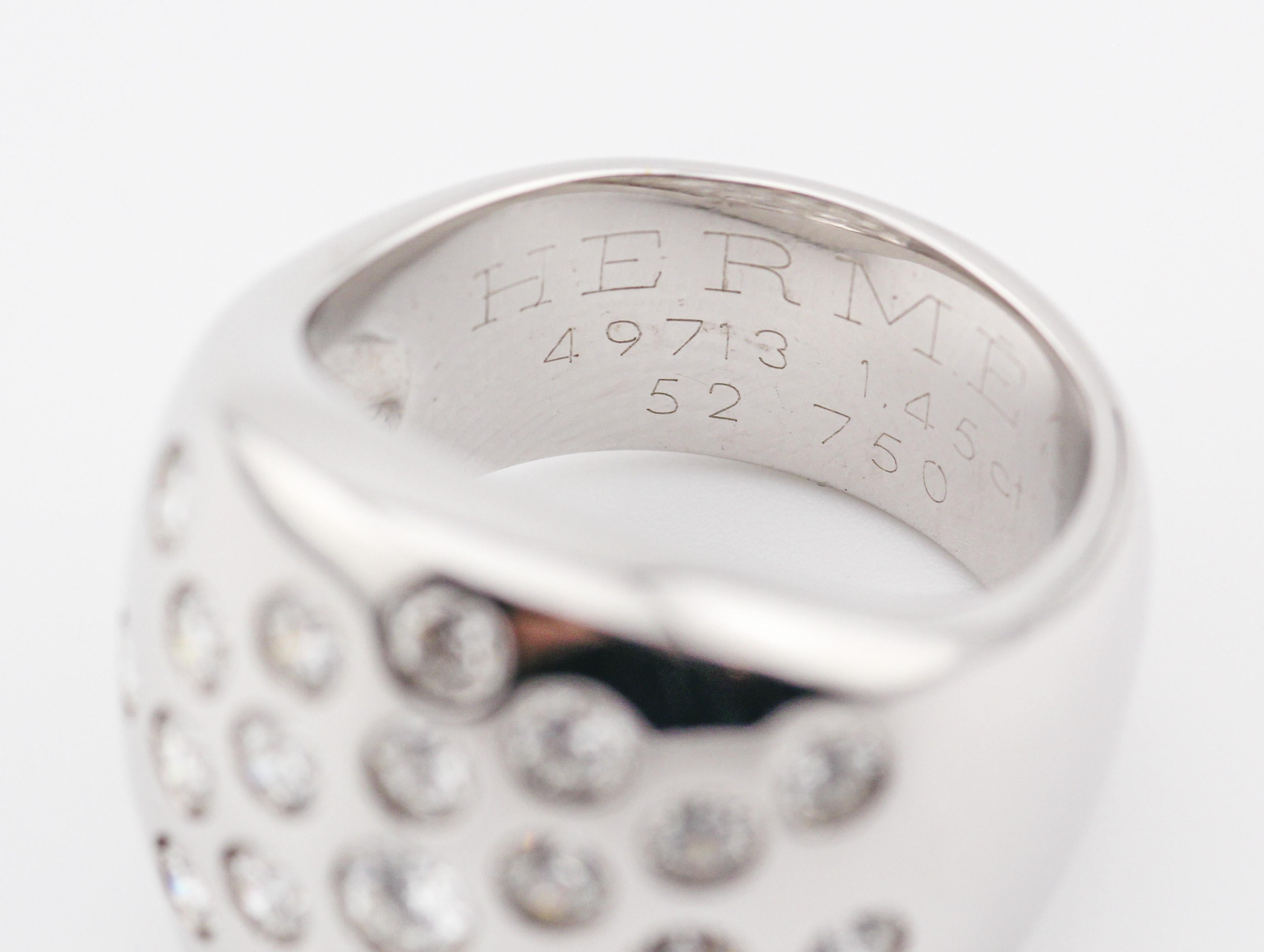 Hermes 1,45 Karat Diamant 18K Weißgold Dome Ring Größe 6 im Angebot 4