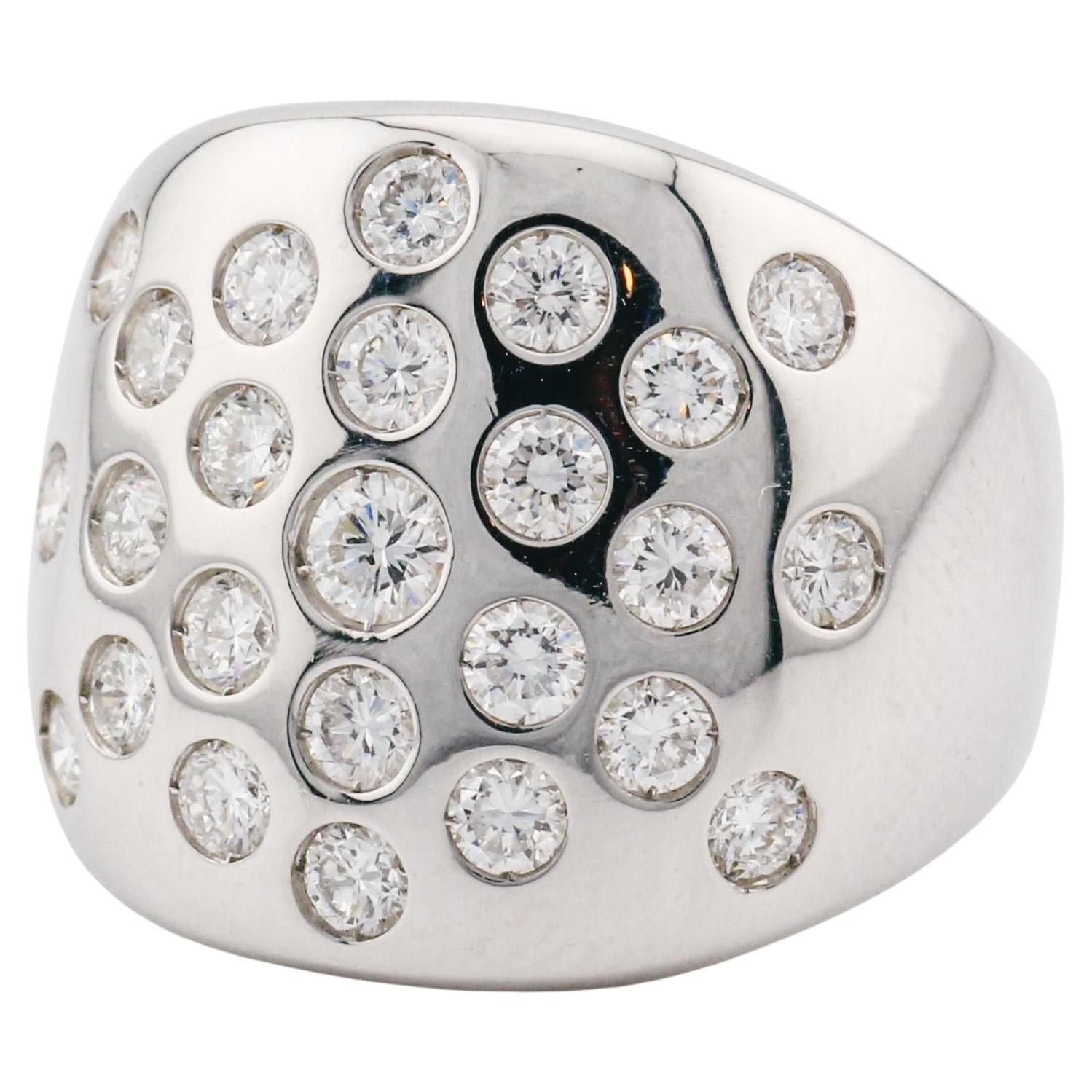 Hermes 1.45 Carat Diamond 18K White Gold Dome Ring Size 6 For Sale