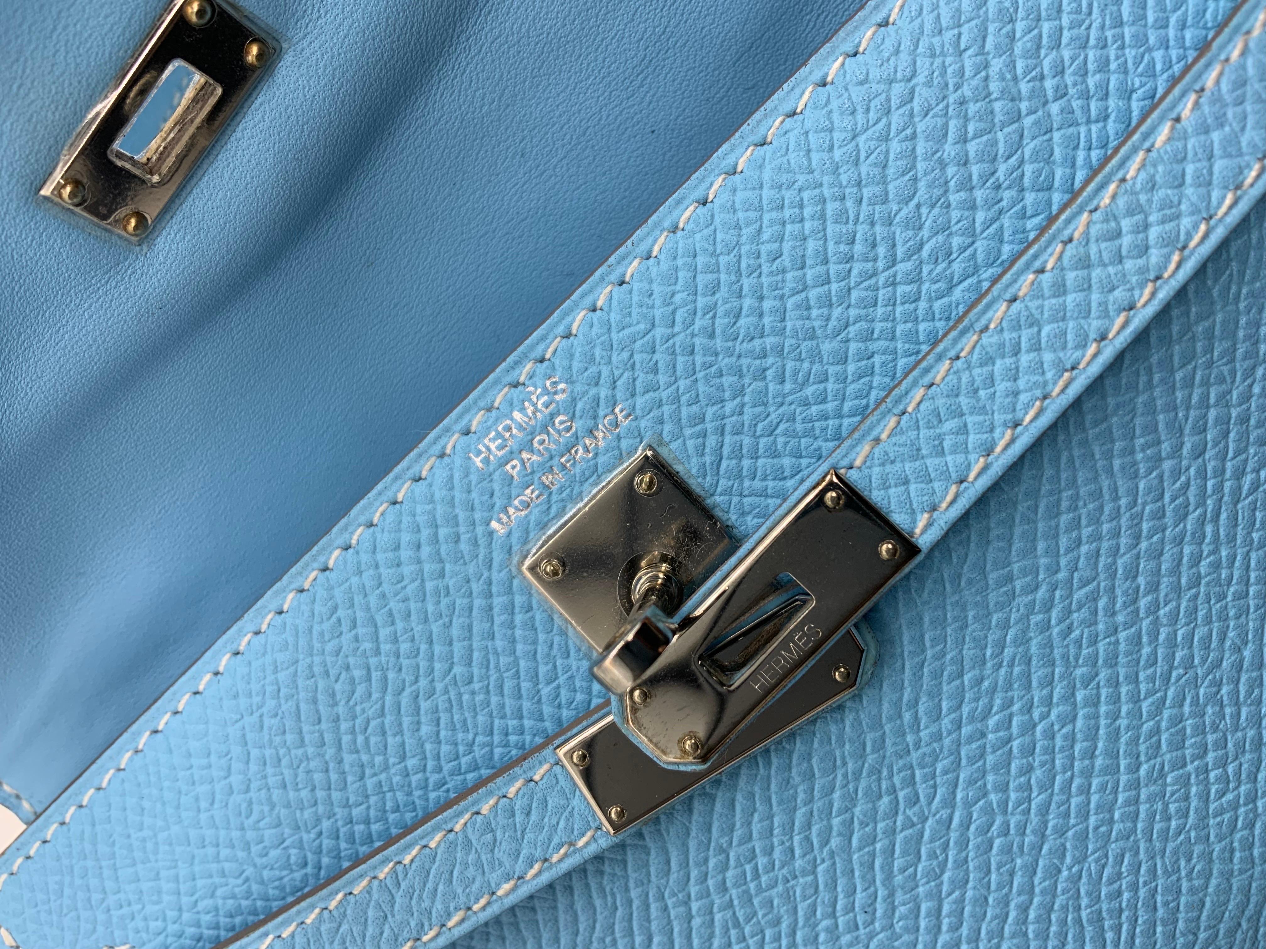  Hermès Sac Kelly micro- Mini 15 cm Celeste Epsom en cuir avec accessoires en palladium  Unisexe 