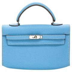 Hermes 15cm Celeste Epsom Leather Micro-Mini Kelly Bag with Palladium Hardware 