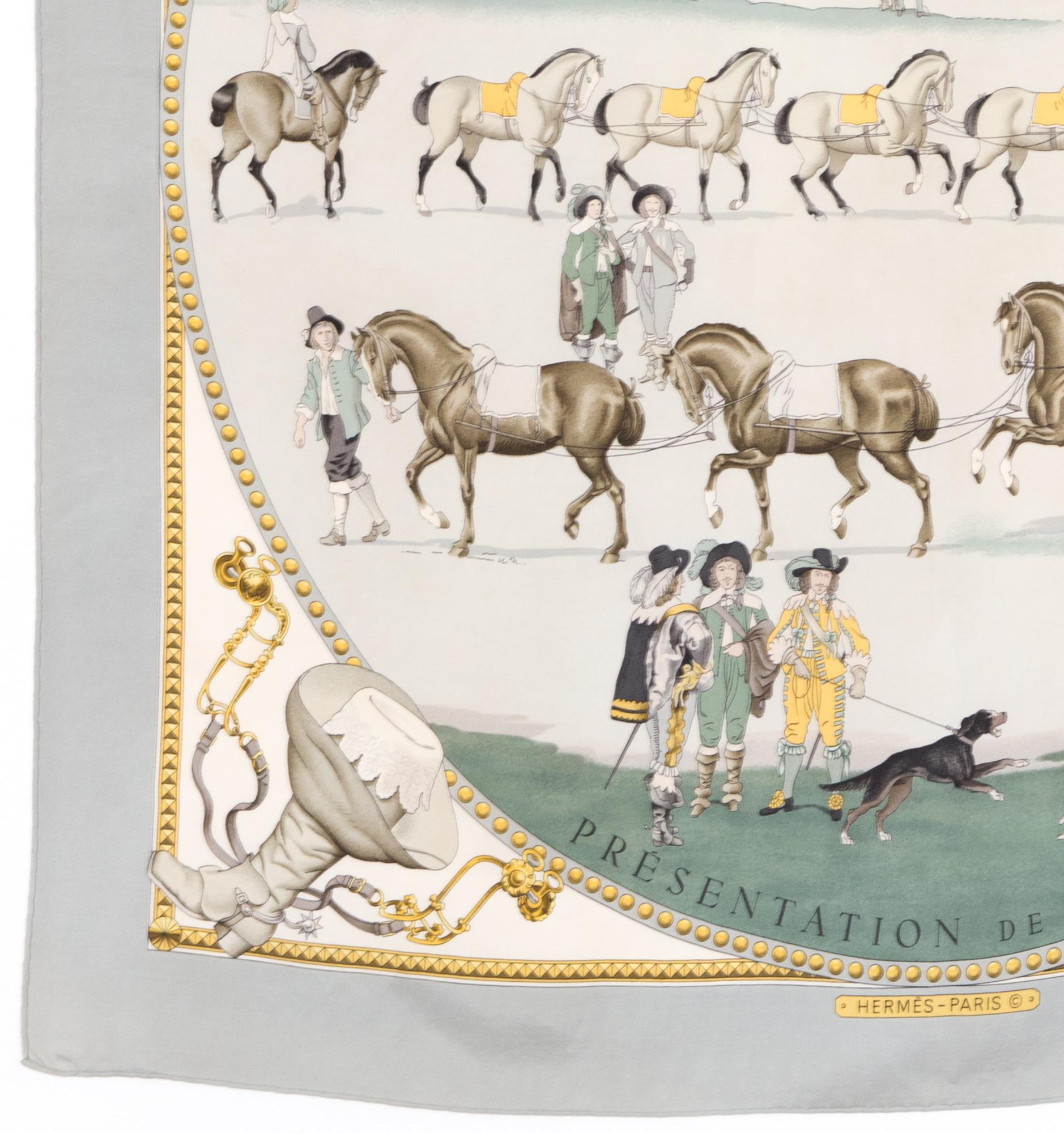 Hermes 1642 Presentation de Chevaux by Philippe Ledoux Silk Scarf In Good Condition In Paris, FR