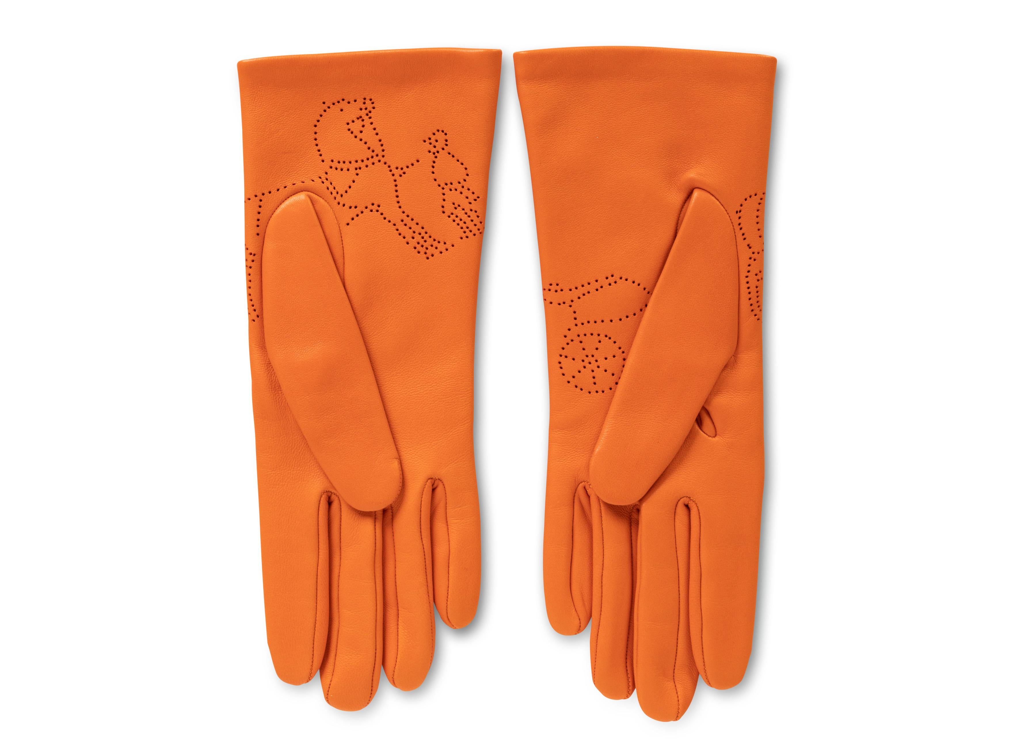 Hermès 175th Anniversary Femme Astuce Orange Gloves New in Box Size 7 In Excellent Condition In Boca Raton, FL
