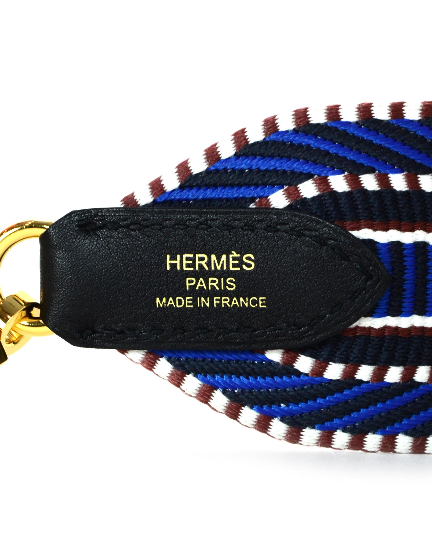 Black Hermes '18 Bleu Zellige-Indigo/Nior Canvas/Leather Sangle Cavale 50 MM Bag Strap