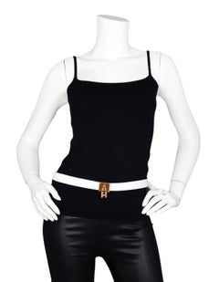 Hermes '18 Blue/White 24mm Reversible Belt w. Rose Gold Tresor Lock Buckle sz 95