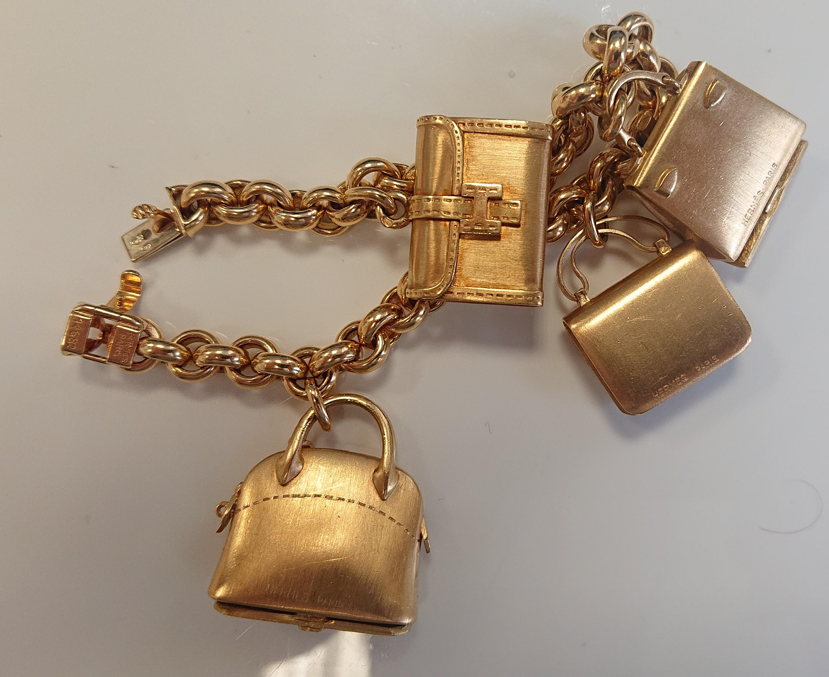 Women's Hermes 18 Carat Yellow Gold Handbag Charm Bracelet