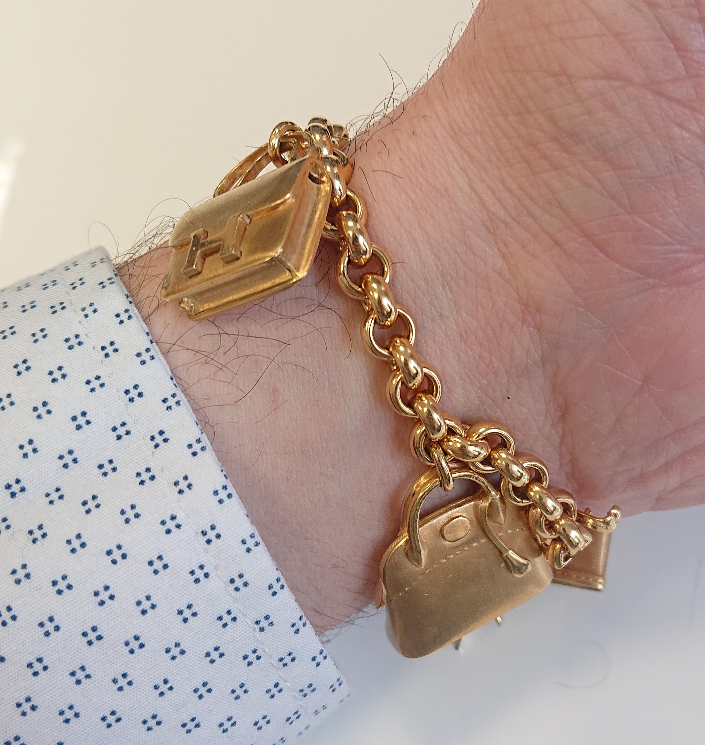Hermes 18 Carat Yellow Gold Handbag Charm Bracelet 2