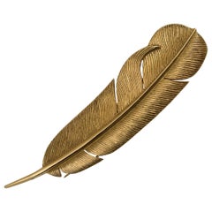 Hermes 18 Karat Gold Feather Brooch Pin Vintage
