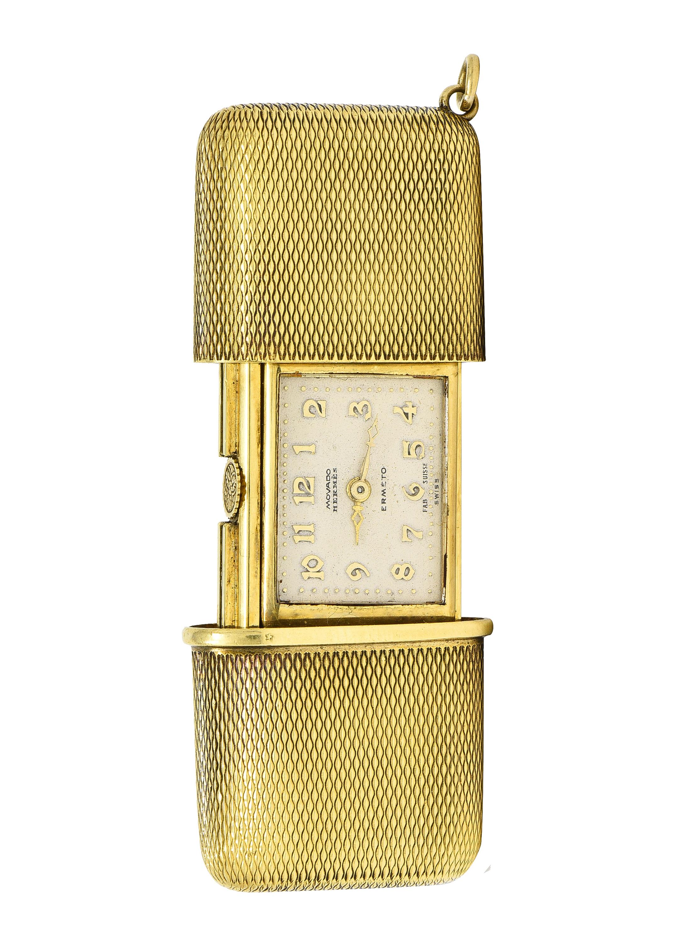 Hermes 18 Karat Gold Textured Expandable Vintage Purse Travel Watch Pendant 1