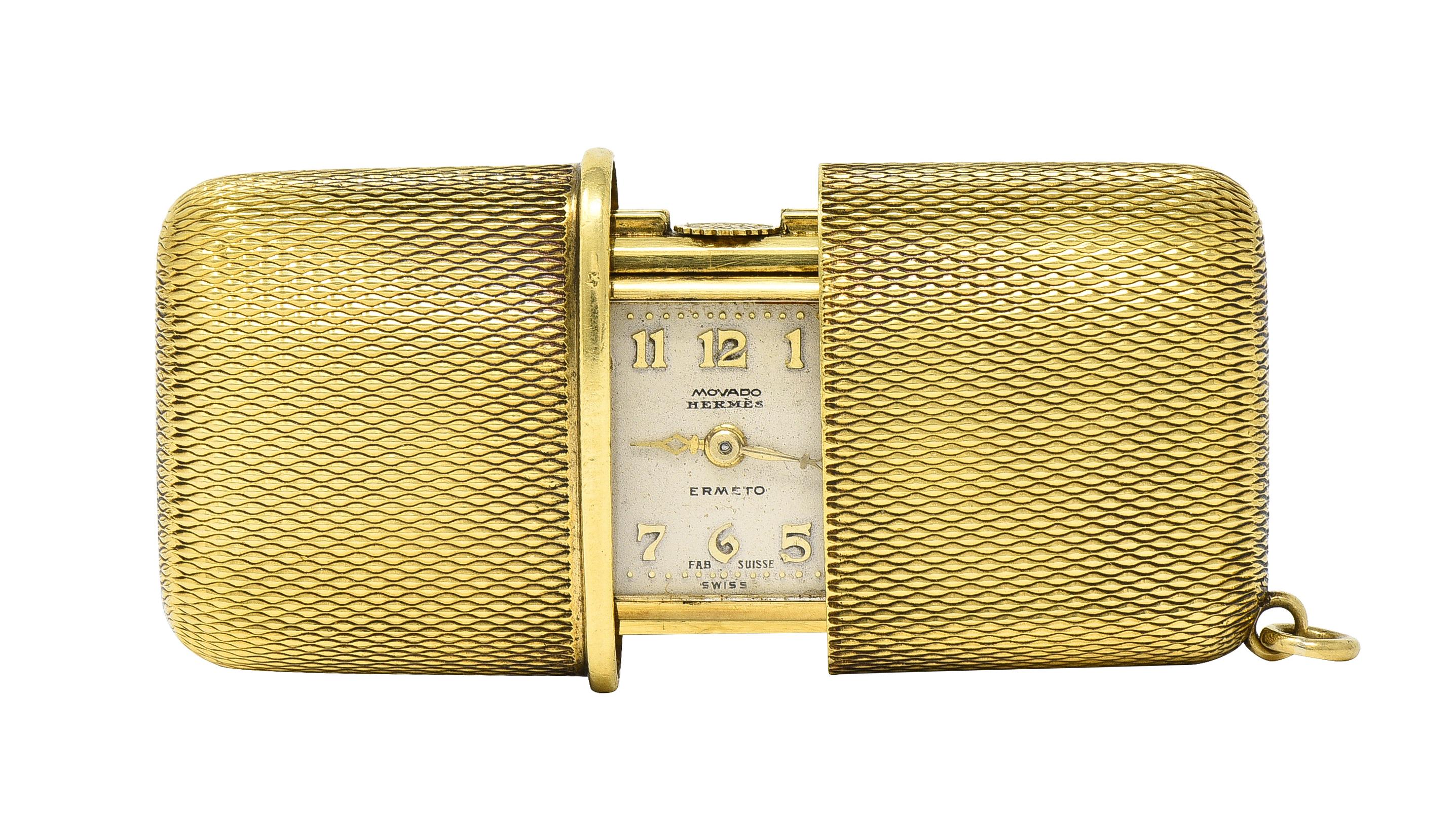 Hermes 18 Karat Gold Textured Expandable Vintage Purse Travel Watch Pendant 3