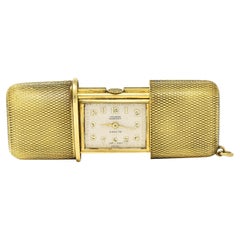 Hermes 18 Karat Gold texturiert erweiterbar Vintage Handtasche Reise Uhr Anhänger