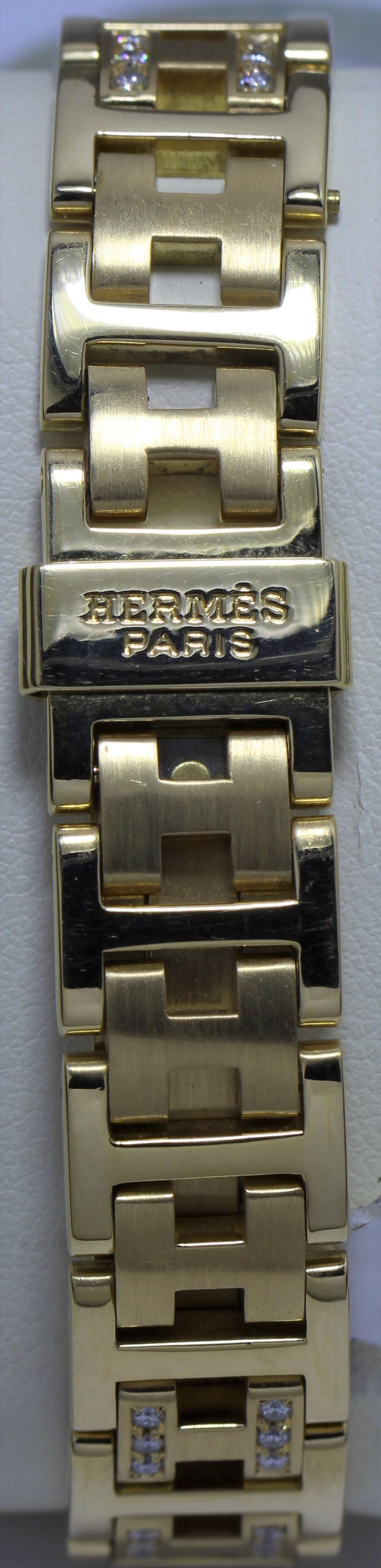 Hermes 18 Karat Gold Watch with Diamond Studded Bezel and Belt For Sale 1
