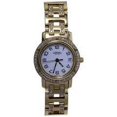 Hermes 18 Karat Gold Watch with Diamond Studded Bezel and Belt