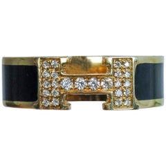 Hermes 18 Karat Rose Gold and Enamel Pavé Logo Ring