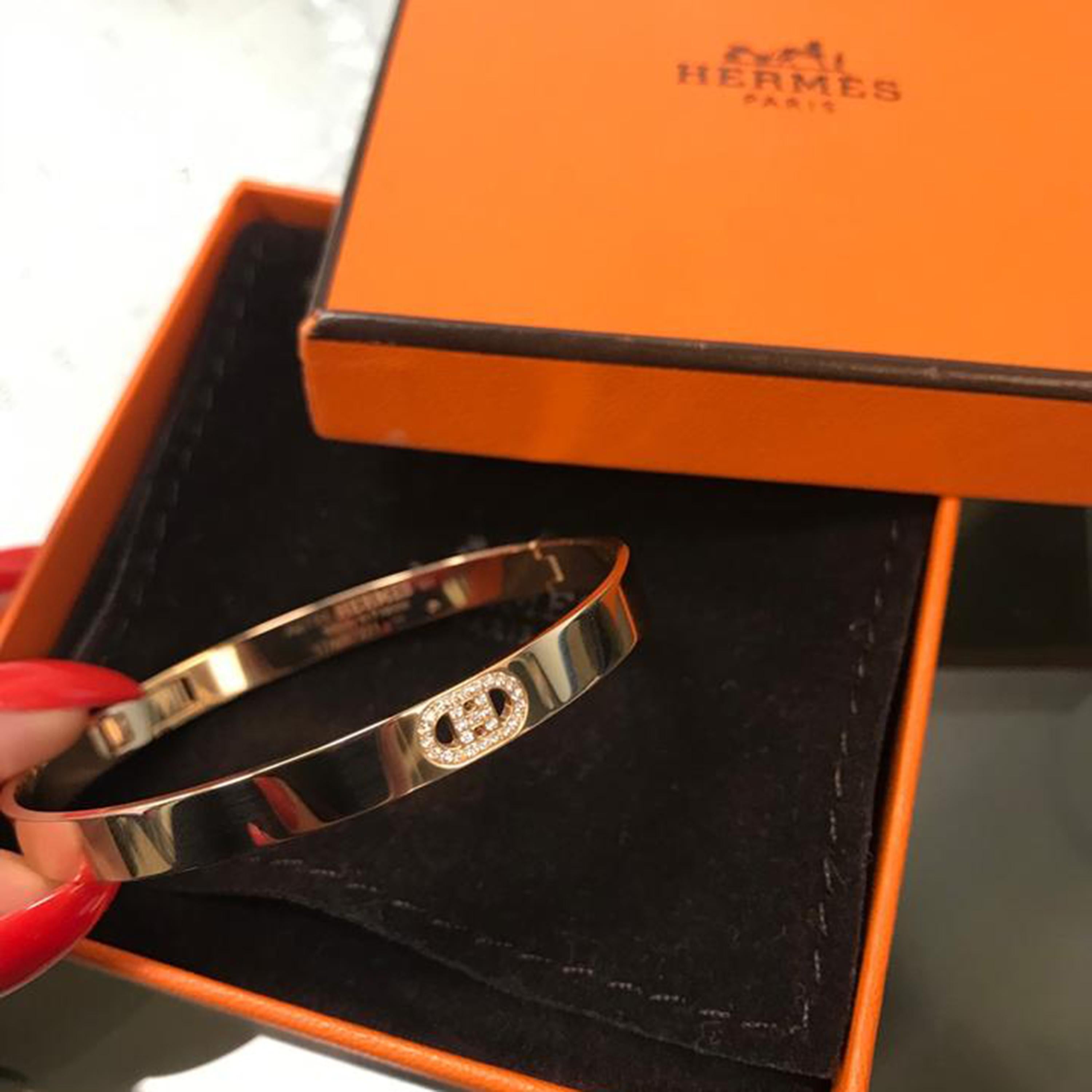Hermes 18 Karat Rose Gold Diamant H D'Ancre Kleines Armband SH Damen