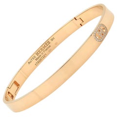 Hermes 18 Karat Rose Gold Diamond H D'Ancre Small Bracelet SH