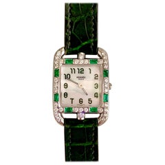 Hermès 18 Karat Weißgold Quarzuhr mit Smaragd- und Diamantbesatz