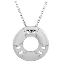 Hermès 18 Karat White Gold Three H Circle Pendant Necklace