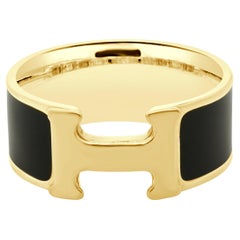 Anello H. H. Hermes in oro giallo 18 carati e smalto nero
