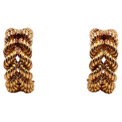 Hermès 18 Karat Yellow Gold Rope Twist Hoop Earrings, Circa 1960