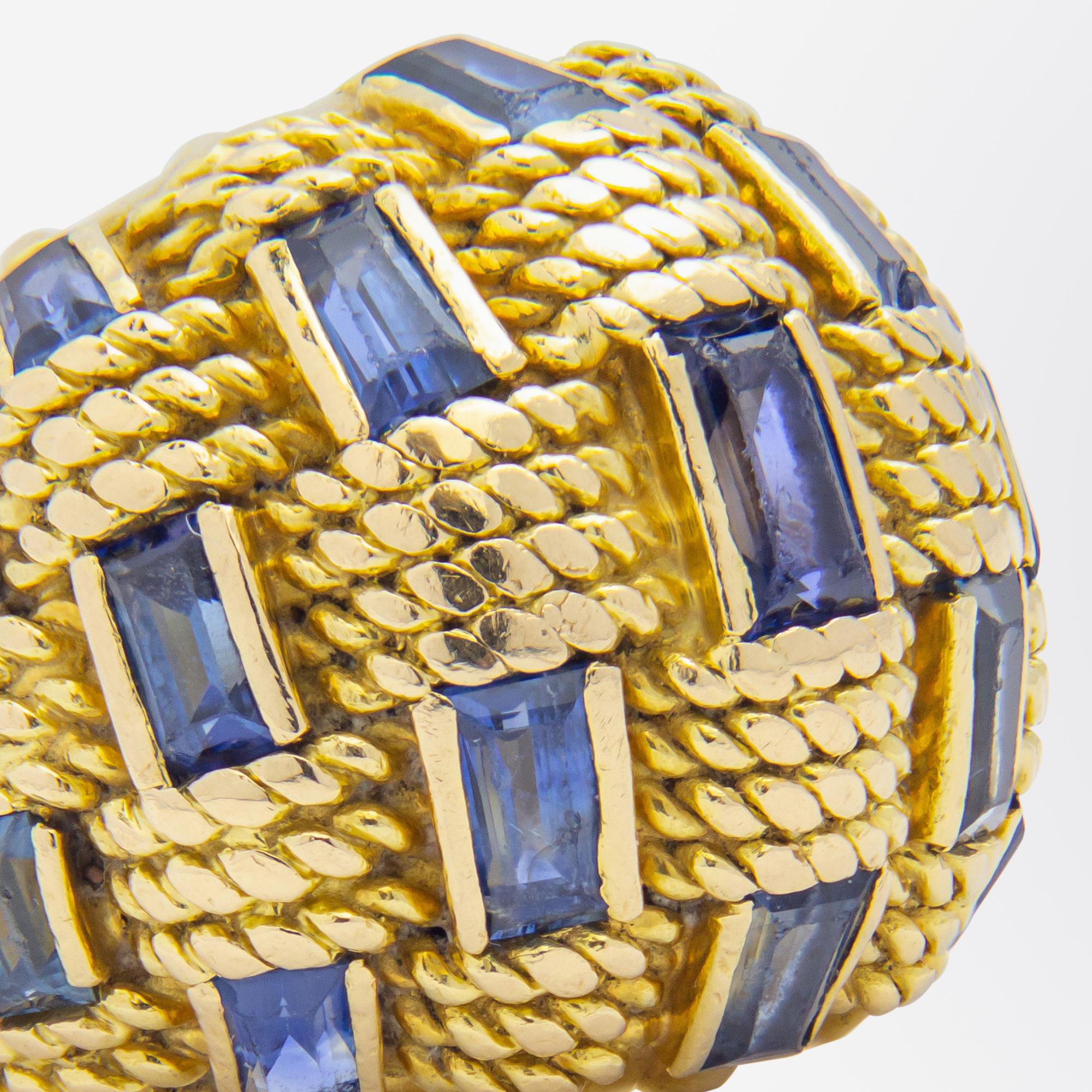 Retro Hermes, 18 Karat Yellow Gold & Sapphire 'Bombe' Ring