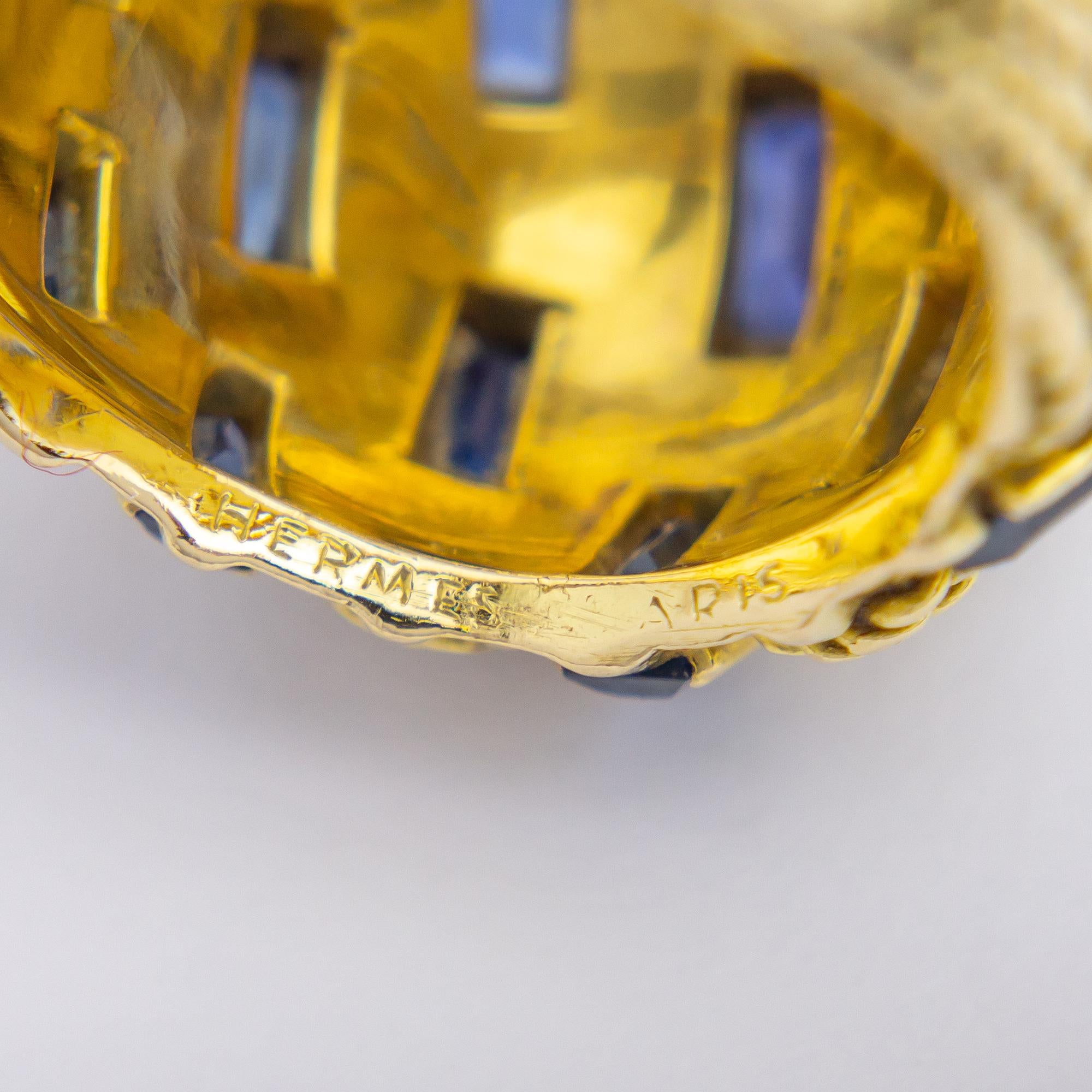 Baguette Cut Hermes, 18 Karat Yellow Gold & Sapphire 'Bombe' Ring